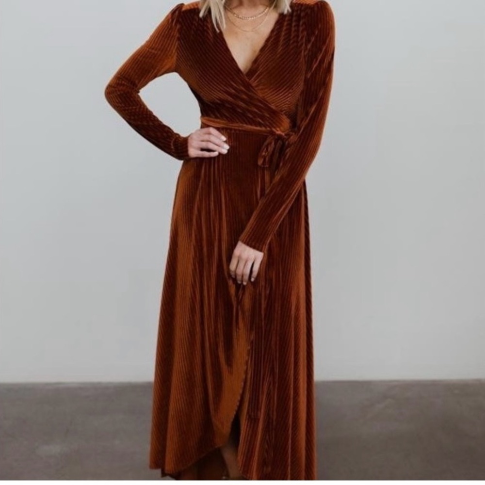 Baltic Born Rust Velvet Long Sleeve Dress